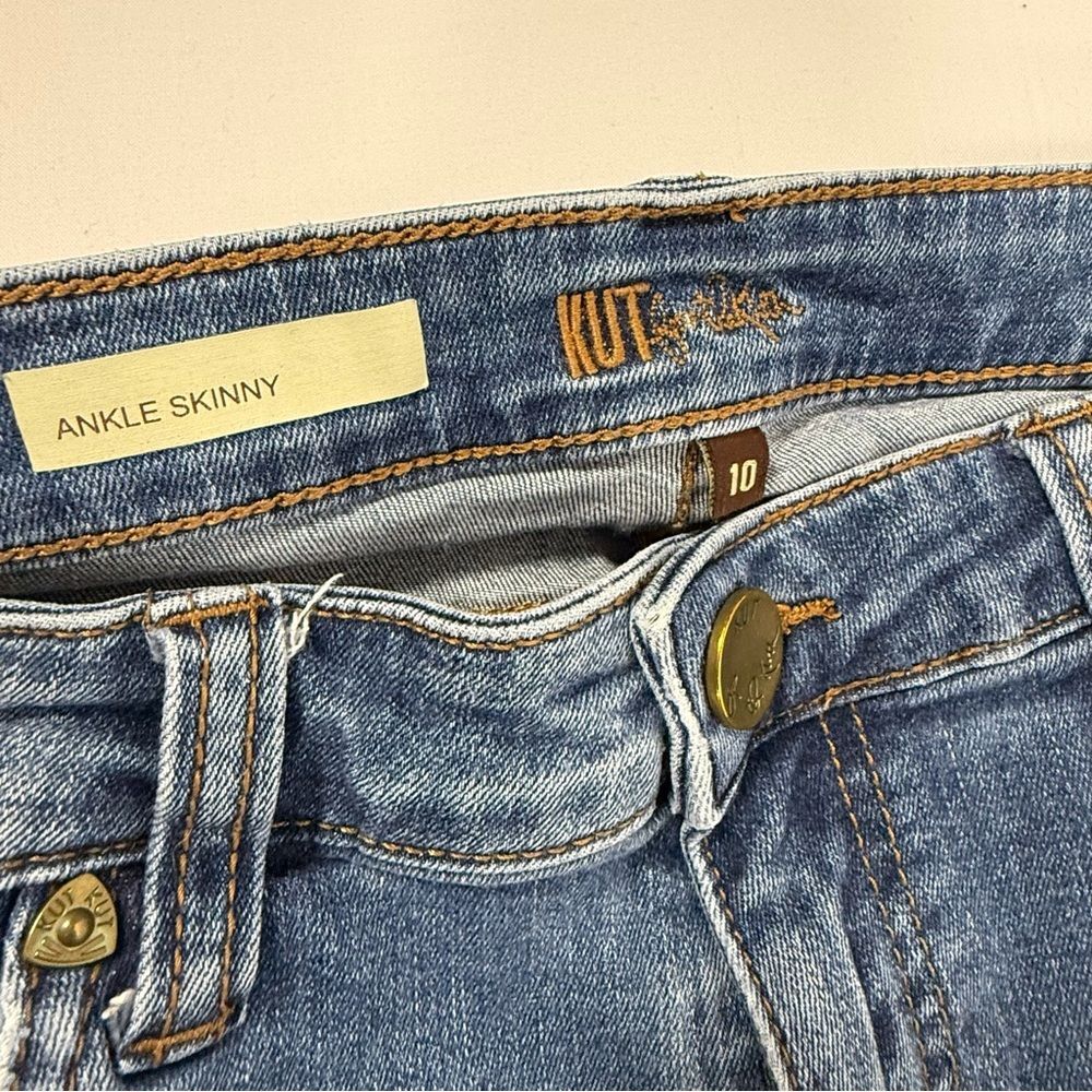 Raw Hem Medium Wash Kut from the Kloth Blue Skinny Ankle Jeans Size 10 - Picture 7 of 8
